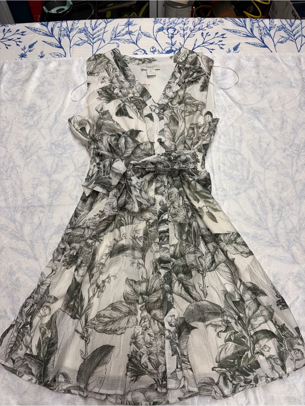 Calypso St. Barth Black and White Botanical Wrap Dress